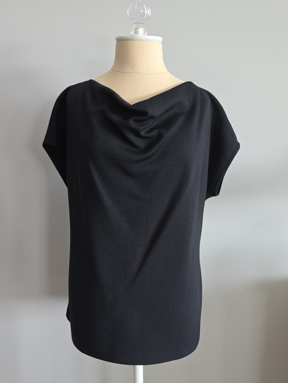 St. John Classic Black Draped Neck Short Sleeve Top
